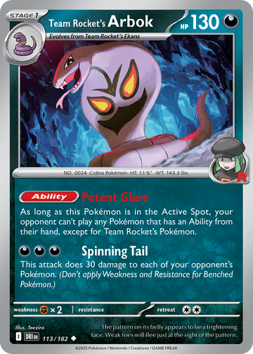 113/182 - Team Rocket's Arbok - [Uncommon]