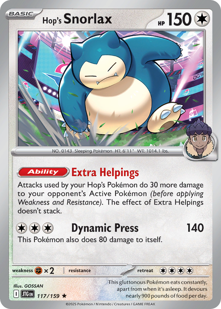 117/159 - Hop's Snorlax - [Rare] - Reverse Holo