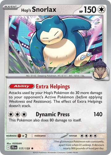 117/159 - Hop's Snorlax - [Rare] - Reverse Holo