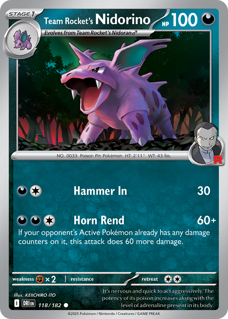 Losse Pokemonkaart 118/182 - Team Rocket's Nidorino - Destined Rivals - [Common] - Reverse Holo