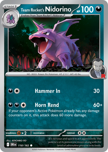Losse Pokemonkaart 118/182 - Team Rocket's Nidorino - Destined Rivals - [Common] - Reverse Holo