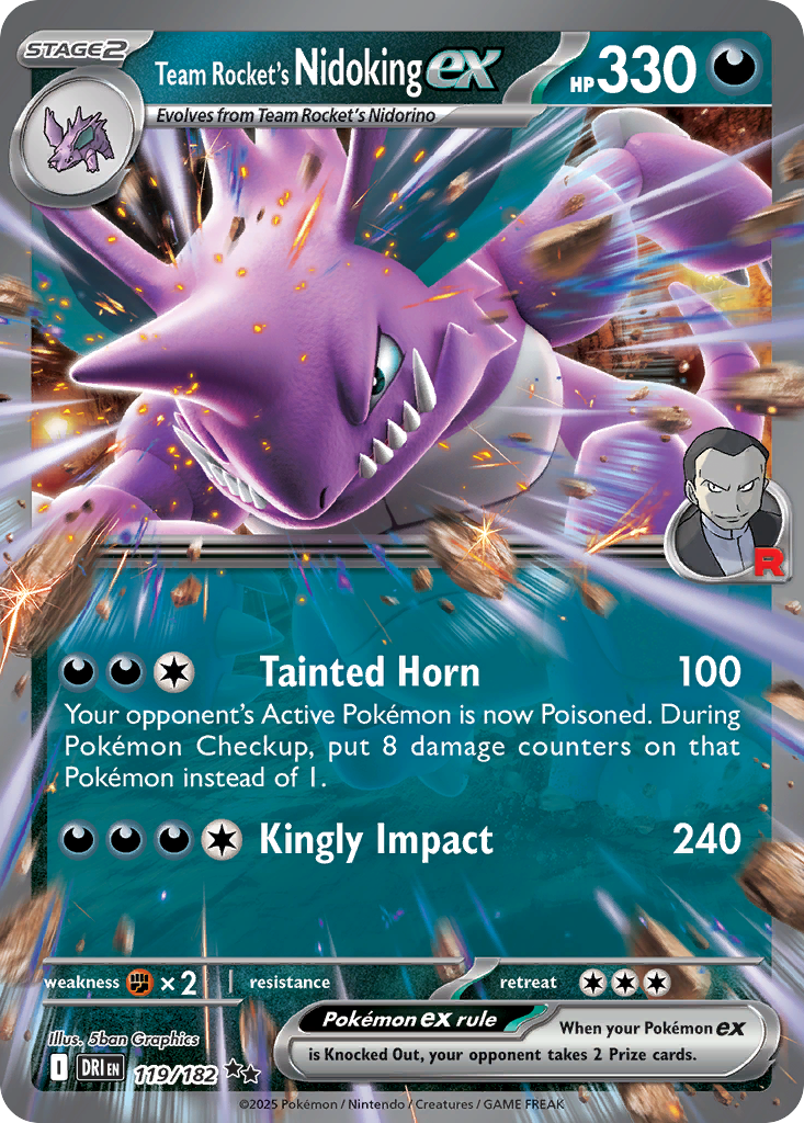 Losse Pokemonkaart 119/182 - Team Rocket's Nidoking ex - Destined Rivals - [Double Rare]