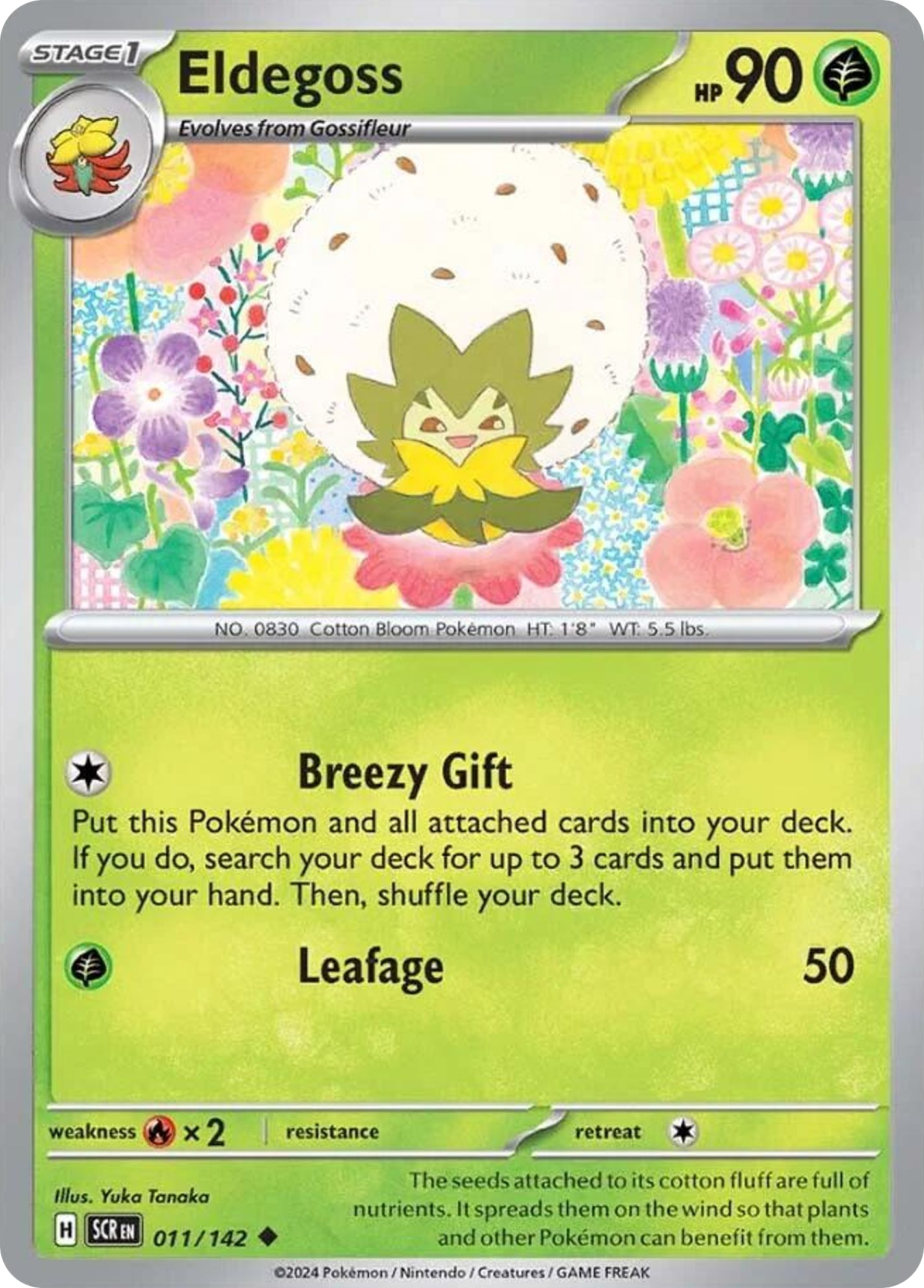 Losse Pokemonkaart 011/142 - Eldegoss - Stellar Crown - [Uncommon] - Reverse Holo