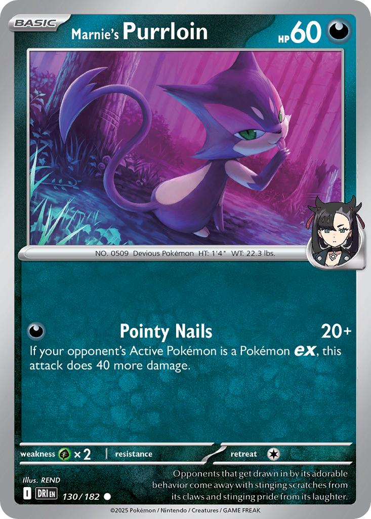Losse Pokemonkaart 130/182 - Marnie's Purrloin - Destined Rivals - [Common]