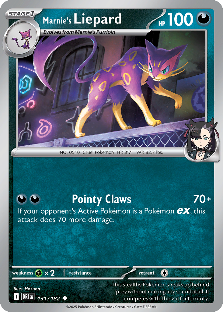 Losse Pokemonkaart 131/182 - Marnie's Liepard - Destined Rivals - [Uncommon]