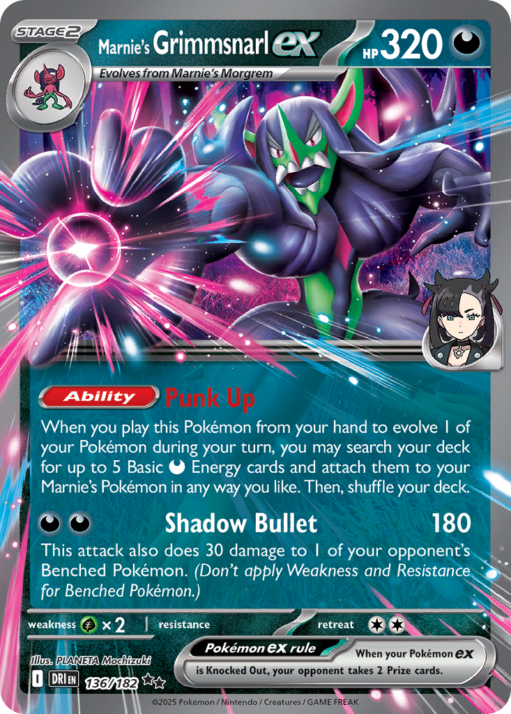 Losse Pokemonkaart 136/182 - Marnie's Grimmsnarl ex - Destined Rivals - [Double Rare]