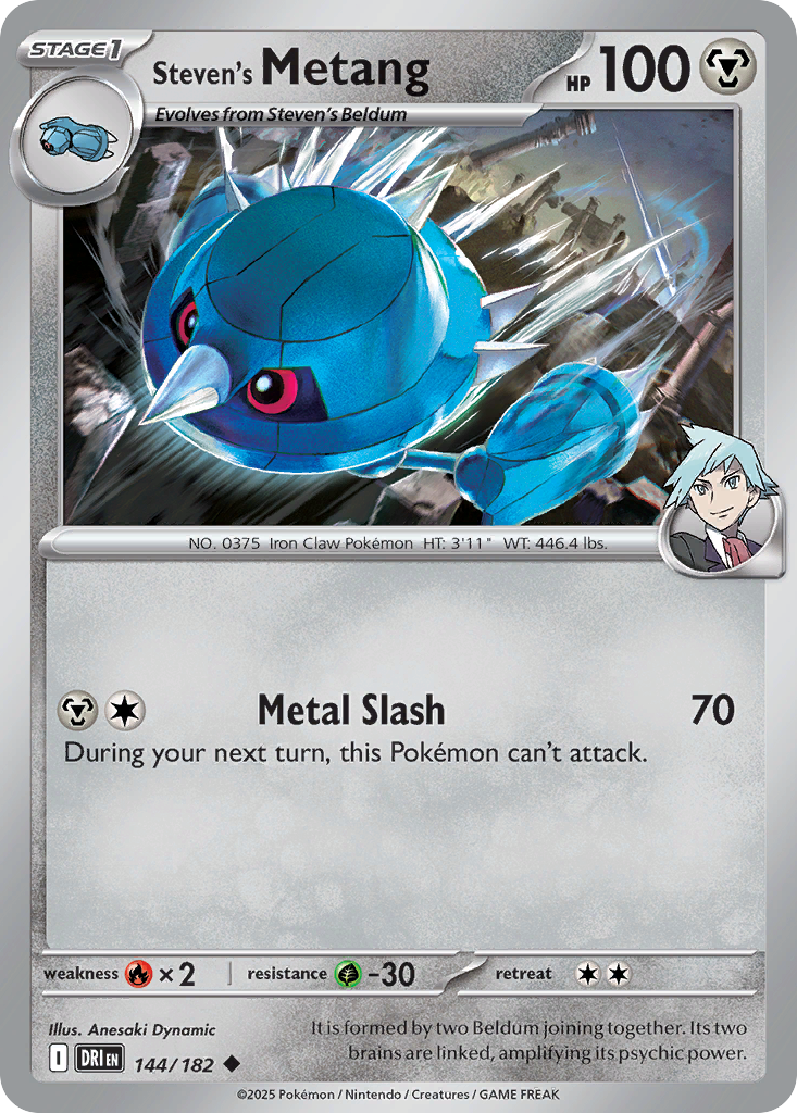 Losse Pokemonkaart 144/182 - Steven's Metang - Destined Rivals - [Uncommon] - Reverse Holo