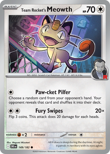 149/182 - Team Rocket's Meowth - [Common] - Reverse Holo