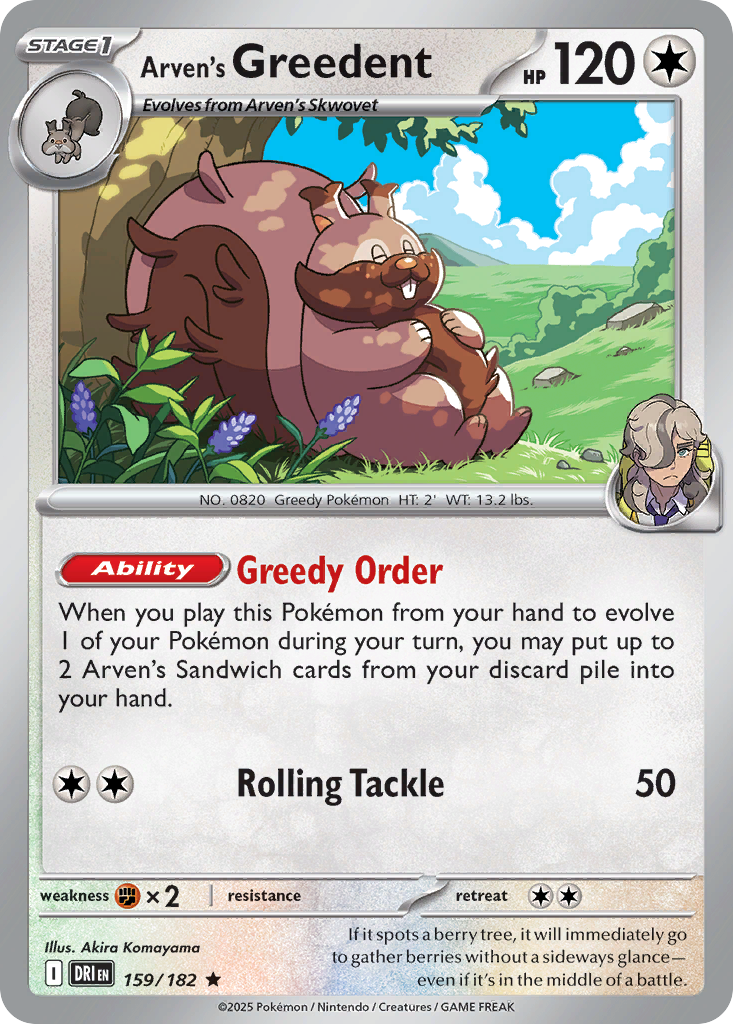 Losse Pokemonkaart 159/182 - Arven's Greedent - Destined Rivals - [Rare]