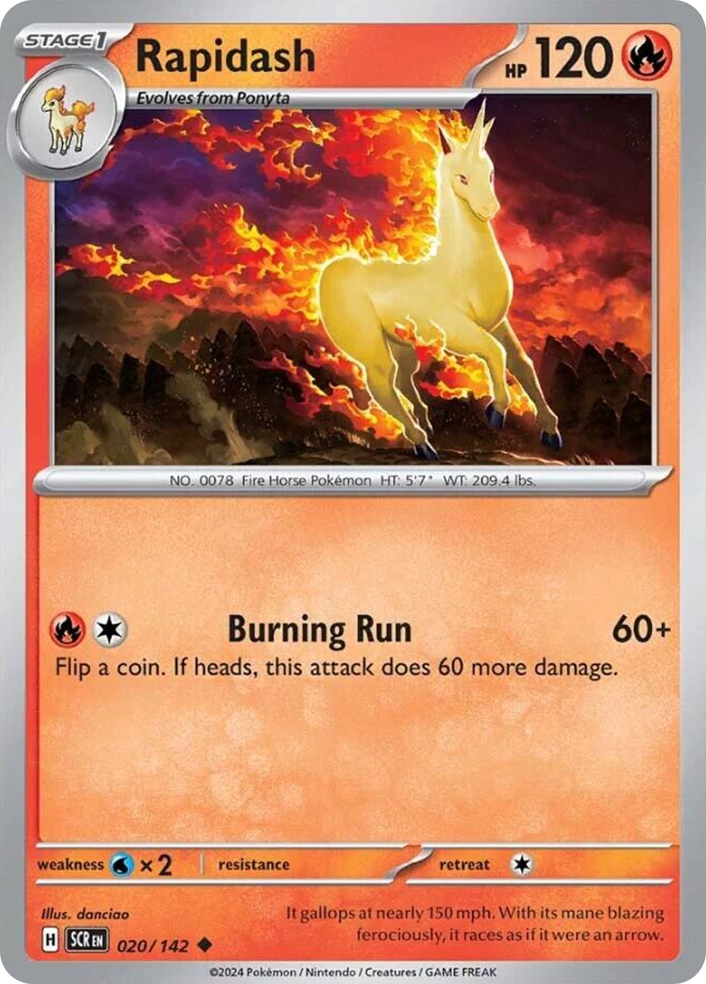 Losse Pokemonkaart 020/142 - Rapidash - Stellar Crown - [Uncommon] - Reverse Holo