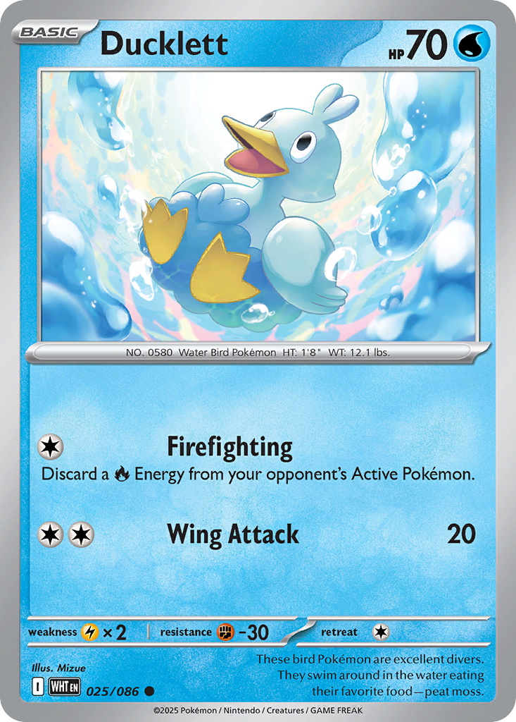 Losse Pokemonkaart 025/086 - Ducklett - White Flare - [Common] - Reverse Holo