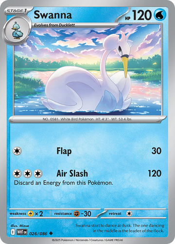 Losse Pokemonkaart 026/086 - Swanna - White Flare - [Uncommon] - Reverse Holo