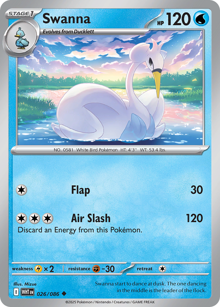 Losse Pokemonkaart 026/086 - Swanna - White Flare - [Uncommon] - Poke Ball Reverse Holo