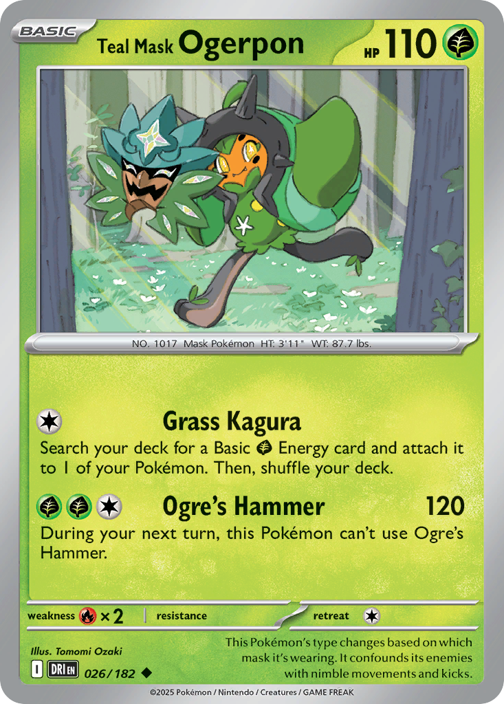 Losse Pokemonkaart 026/182 - Teal Mask Ogerpon - Destined Rivals - [Uncommon]