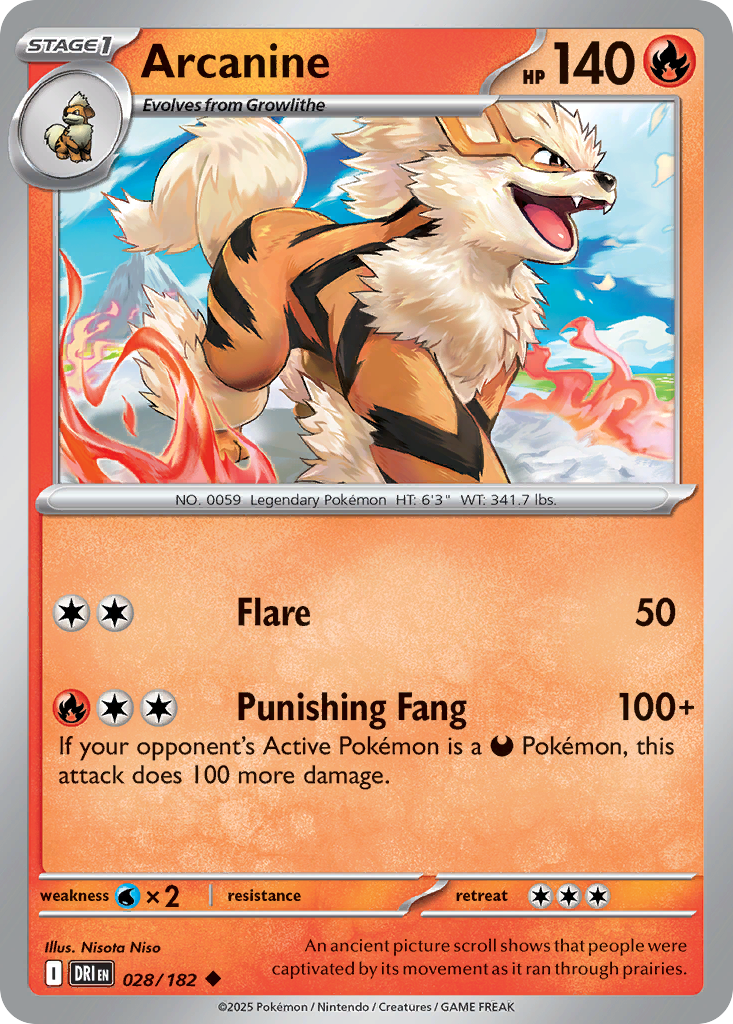 Losse Pokemonkaart 028/182 - Arcanine - Destined Rivals - [Uncommon]