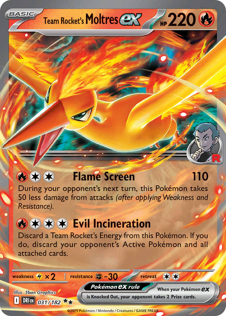 Losse Pokemonkaart 031/182 - Team Rocket's Moltres ex - Destined Rivals - [Double Rare]