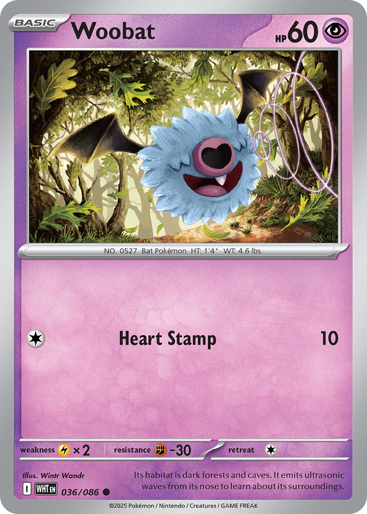 Losse Pokemonkaart 036/086 - Woobat - White Flare - [Common] - Reverse Holo