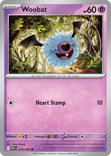 Losse Pokemonkaart 036/086 - Woobat - White Flare - [Common] - Reverse Holo