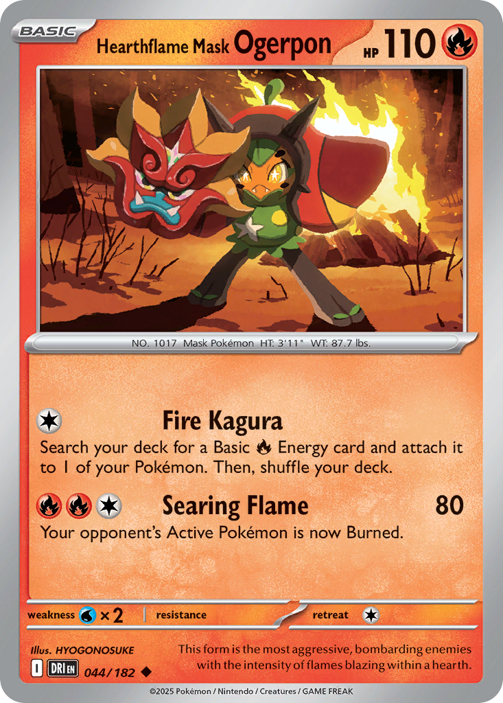 Losse Pokemonkaart 044/182 - Hearthflame Mask Ogerpon - Destined Rivals - [Uncommon]