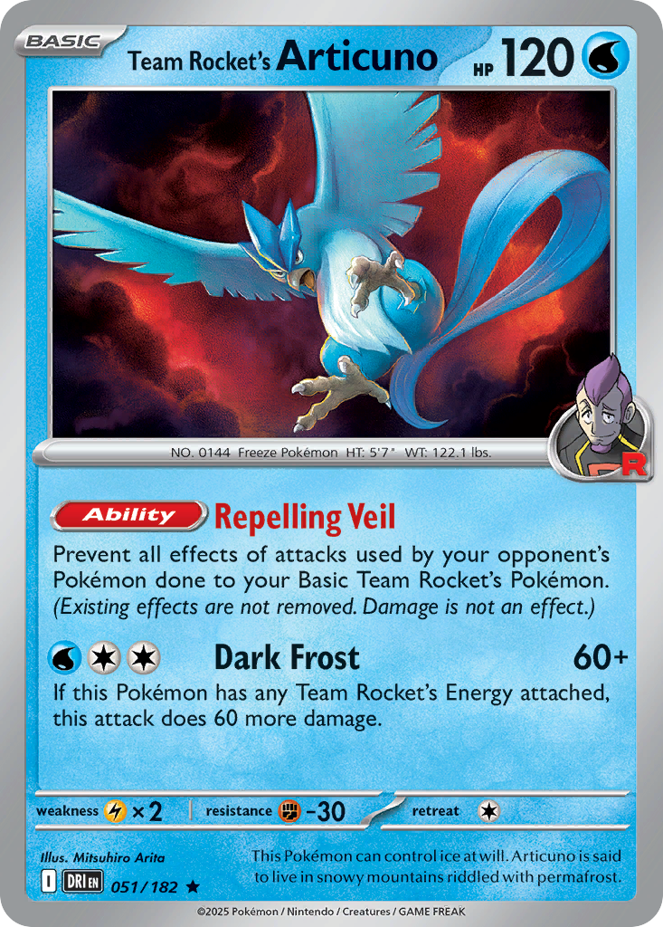 Losse Pokemonkaart 051/182 - Team Rocket's Articuno - Destined Rivals - [Rare] - Reverse Holo