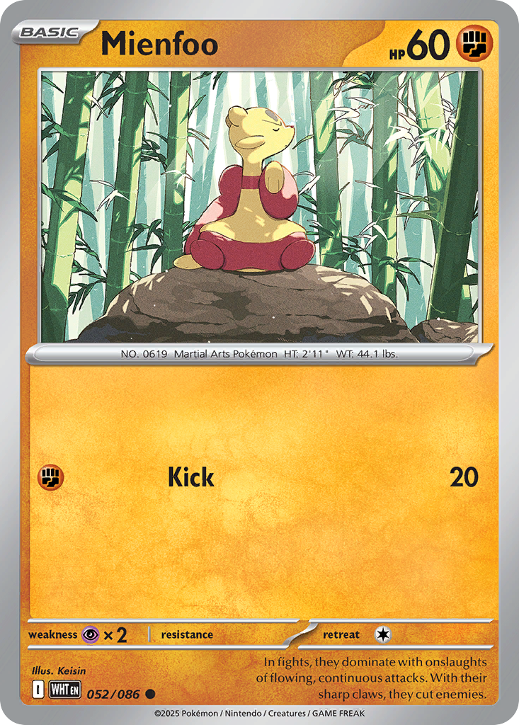 Losse Pokemonkaart 052/086 - Mienfoo - White Flare - [Common] - Poke Ball Reverse Holo
