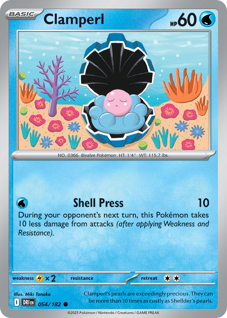 Losse Pokemonkaart 054/182 - Clamperl - Destined Rivals - [Common] - Reverse Holo