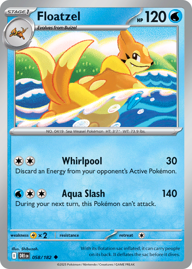 Losse Pokemonkaart 058/182 - Floatzel - Destined Rivals - [Uncommon] - Reverse Holo