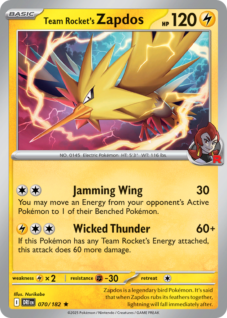 Losse Pokemonkaart 070/182 - Team Rocket's Zapdos - Destined Rivals - [Rare]