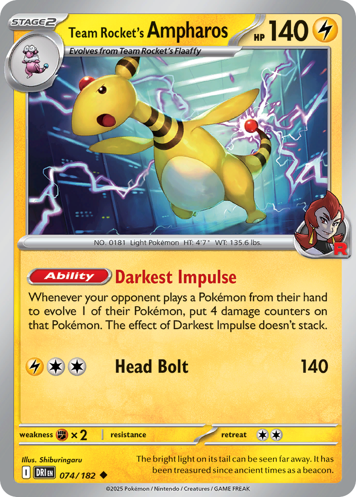 Losse Pokemonkaart 074/182 - Team Rocket's Ampharos - Destined Rivals - [Uncommon]