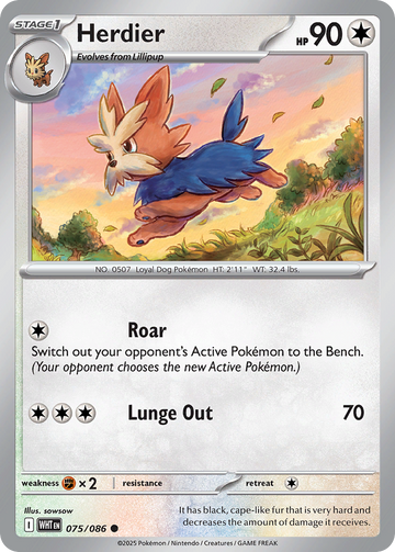 Losse Pokemonkaart 075/086 - Herdier - White Flare - [Common] - Reverse Holo