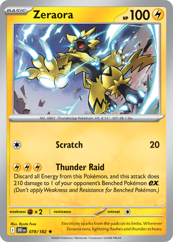 Losse Pokemonkaart 078/182 - Zeraora - Destined Rivals - [Rare] - Reverse Holo