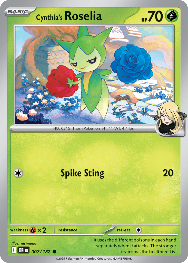 Losse Pokemonkaart 007/182 - Cynthia's Roselia - Destined Rivals - [Common] - Reverse Holo