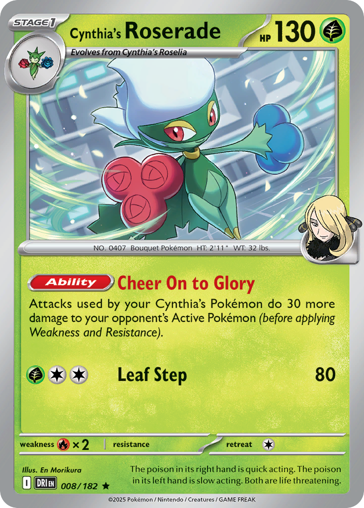 Losse Pokemonkaart 008/182 - Cynthia's Roserade - Destined Rivals - [Rare]
