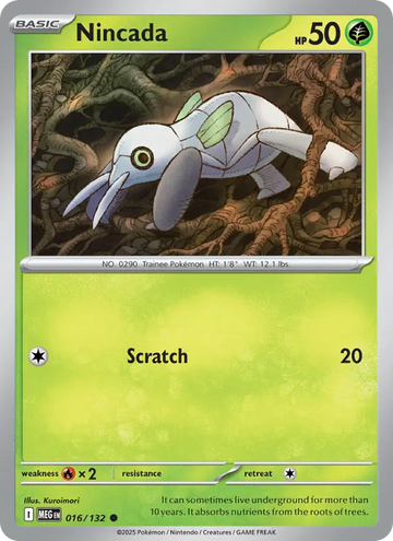 Losse Pokémonkaart 016/132 - Nincada - Mega Evolution - [Common]