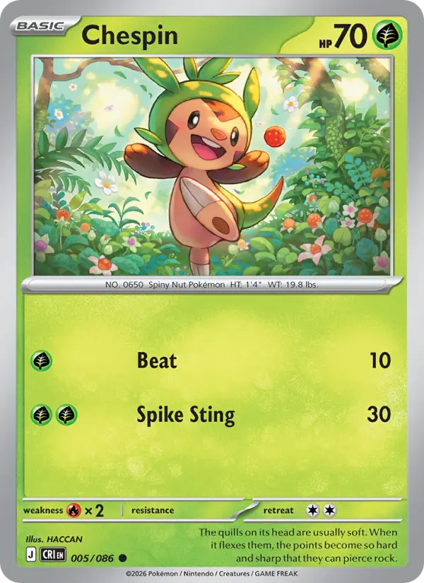Losse Pokémonkaart 005/086 - Chespin - Chaos Rising - [Common]