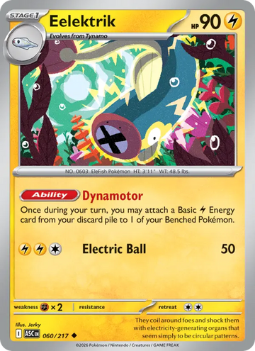 Losse Pokémonkaart 060/217 - Eelektrik - Ascended Heroes - [Uncommon] - Energy Reverse Holo
