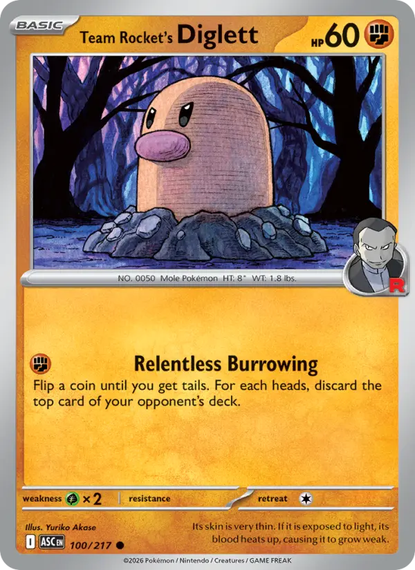 Losse Pokémonkaart 100/217 - Team Rocket's Diglett - Ascended Heroes - [Common] - Team-rocket Reverse Holo