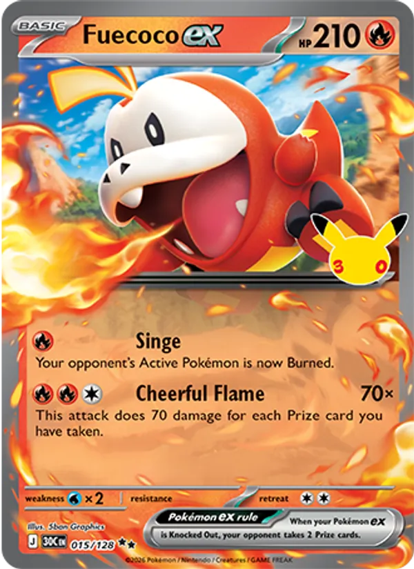 Losse Pokémonkaart 015/128 - Fuecoco ex - 30th Celebration - [Double rare]
