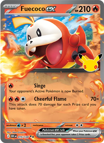 Losse Pokémonkaart 015/128 - Fuecoco ex - 30th Celebration - [Double rare]