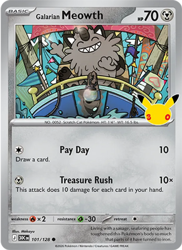 Losse Pokémonkaart 101/128 - Galarian Meowth - 30th Celebration - [Common]