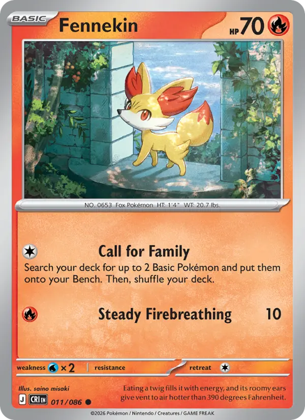 Losse Pokémonkaart 011/086 - Fennekin - Chaos Rising - [Common] - Reverse Holo