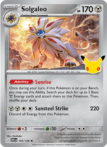 Losse Pokémonkaart 105/128 - Solgaleo - 30th Celebration - [Rare]