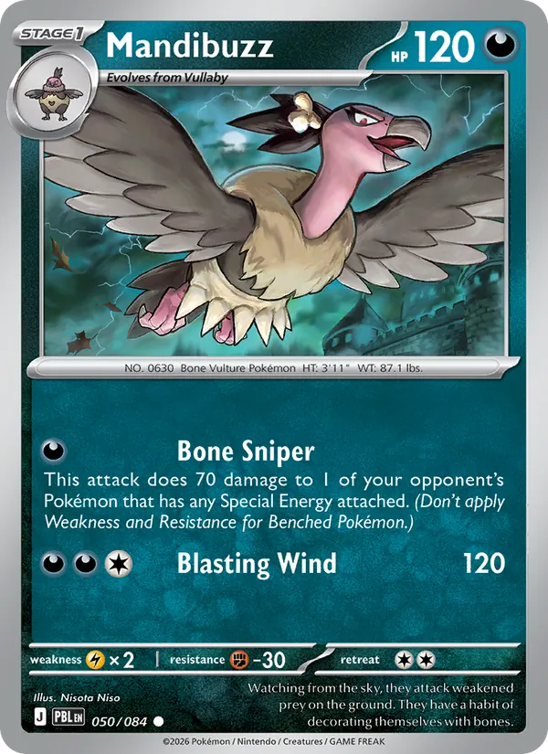 Losse Pokémonkaart 050/084 - Mandibuzz - Pitch Black - [Common]