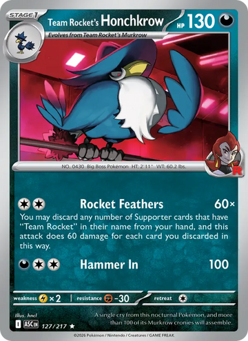 Losse Pokémonkaart 127/217 - Team Rocket's Honchkrow - Ascended Heroes - [Rare]