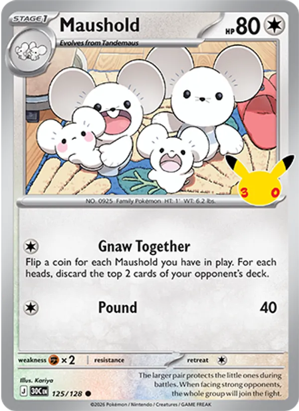 Losse Pokémonkaart 125/128 - Maushold - 30th Celebration - [Common]