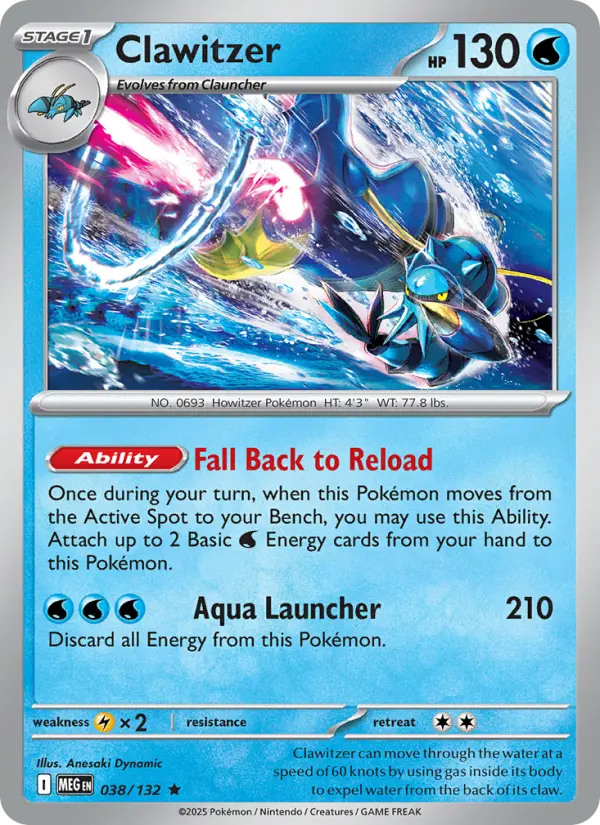 Losse Pokémonkaart 038/132 - Clawitzer - Mega Evolution - [Rare]