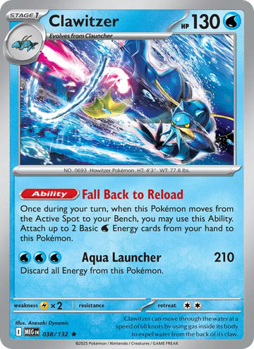 Losse Pokémonkaart 038/132 - Clawitzer - Mega Evolution - [Rare]