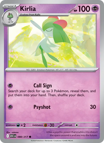 Losse Pokémonkaart 088/217 - Kirlia - Ascended Heroes - [Common] - Loveball Reverse Holo