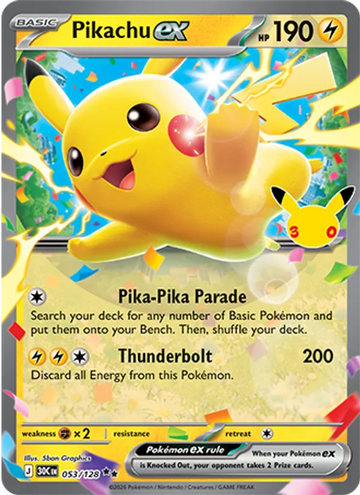 Losse Pokémonkaart 053/128 - Pikachu ex - 30th Celebration - [Double rare]