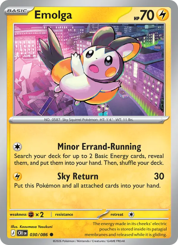 Losse Pokémonkaart 030/086 - Emolga - Chaos Rising - [Common] - Reverse Holo
